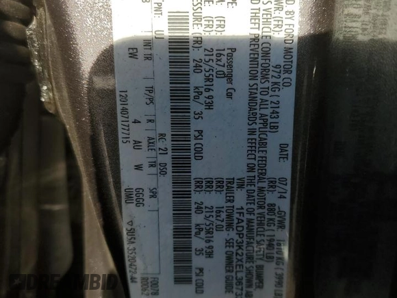 2014 Ford Focus SE with VIN 1FADP3K2XEL367335, listed as a Copart auction lot 48948755 with Not Provided miles and Non Repairable. Bid and sale history available at carsss.com. Image 12.