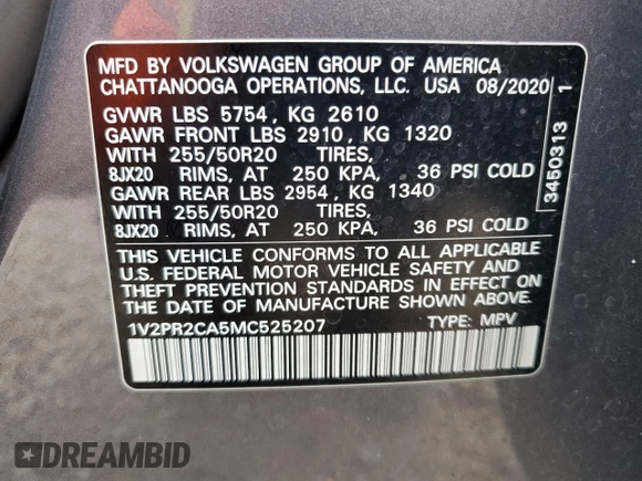 2021 Volkswagen Atlas SE with VIN 1V2PR2CA5MC525207, listed as a Copart auction lot 46195945 with 130,206 mi miles and Non repairable. Bid and sale history available at DreamBid. Image 13.