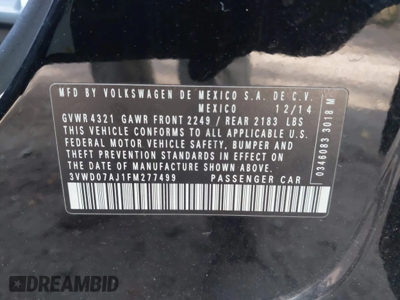 2015 Volkswagen Jetta SE z VIN 3VWD07AJ1FM277499, wystawiony jako IAAI lot #42085122 z przebiegiem 122 754 mil mil oraz . Historia ofert i sprzedaży dostępna na DreamBid. Obrazek 9.