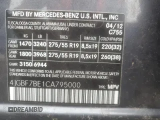 2012 Mercedes-Benz GL 450 z VIN 4JGBF7BE1CA795000, wystawiony jako Copart lot #60209055 z przebiegiem 167 244 mil mil oraz Szkoda całkowita • Salvage title. Historia ofert i sprzedaży dostępna na DreamBid. Obrazek 14.