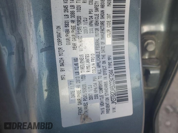2012 Mazda CX-9 Grand Touring with VIN JM3TB2DA5C0347244, listed as a Copart auction lot 46975975 with 299,225 mi miles and Clean Title. Bid and sale history available at carsss.com. Image 13.