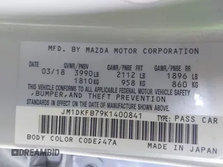 2019 Mazda CX-3 Sport with VIN JM1DKFB79K1400841, listed as a IAAI auction lot 41653084 with 77,210 mi miles. Bid and sale history available at carsss.com. Image 9.