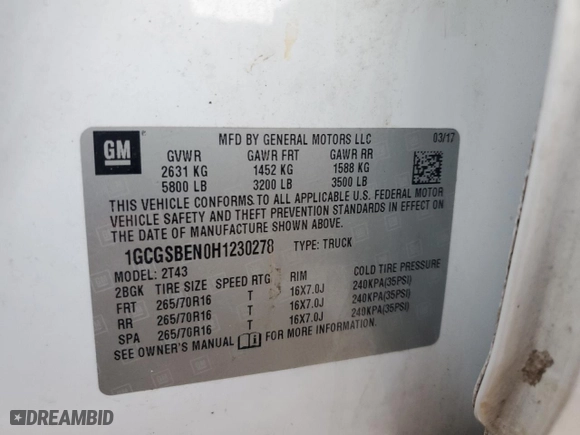 2017 Chevrolet Colorado 2WD WT with VIN 1GCGSBEN0H1230278, listed as a Copart auction lot 77112584 with 106,917 mi miles and Salvage Title. Bid and sale history available at carsss.com. Image 12.