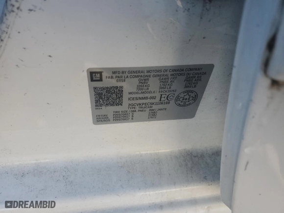 2019 Chevrolet Silverado 1500 LD LT with VIN 2GCVKPEC5K1106169, listed as a Copart auction lot 86123374 with 81,273 mi miles and Salvage Title. Bid and sale history available at carsss.com. Image 12.