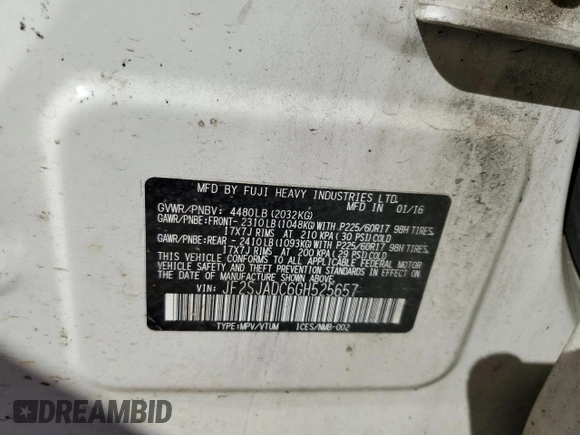 2016 Subaru Forester 2.5i Premium with VIN JF2SJADC6GH525657, listed as a Copart auction lot 46308945 with 188,670 mi miles and Salvage Title. Bid and sale history available at carsss.com. Image 15.