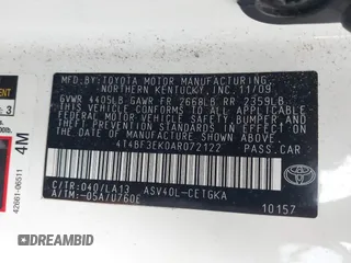 2010 Toyota Camry with VIN 4T4BF3EK0AR072122, listed as a IAAI auction lot 41873053 with 139,600 mi miles and . Bid and sale history available at DreamBid. Image 9.