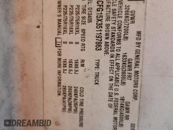 2005 Chevrolet Express Cargo with VIN 1GCFG15X351197863, listed as a Copart auction lot 54821175 with Not provided miles and Salvage title. Bid and sale history available at DreamBid. Image 13.