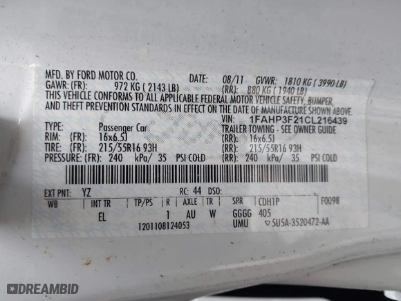 2012 Ford Focus SE with VIN 1FAHP3F21CL216439, listed as a IAAI auction lot 41672015 with 194,143 mi miles. Bid and sale history available at carsss.com. Image 9.