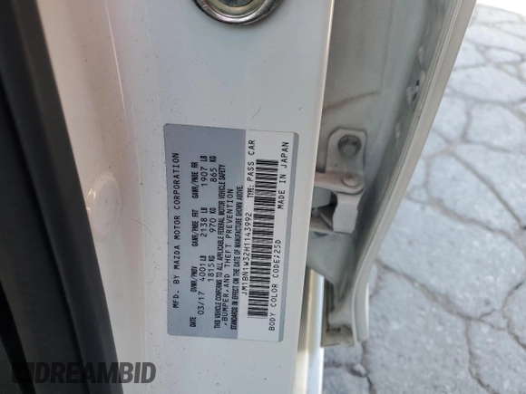 2017 Mazda 3 Grand Touring with VIN JM1BN1W32H1143992, listed as a Copart auction lot 52339895 with Not Provided miles and Salvage Title. Bid and sale history available at DreamBid. Image 14.