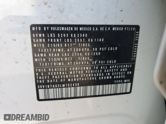 2020 Volkswagen Tiguan S z VIN 3VV1B7AX3LM152439, wystawiony jako Copart lot #53752395 z przebiegiem 48 362 mil mil oraz Szkoda całkowita • Salvage title. Historia ofert i sprzedaży dostępna na DreamBid. Obrazek 13.