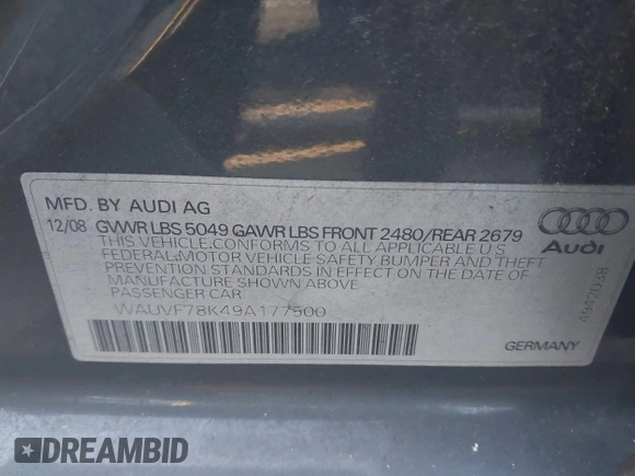 2009 Audi A4 Premium z VIN WAUVF78K49A177500, wystawiony jako IAAI lot #42466678 z przebiegiem 142 271 mil mil oraz . Historia ofert i sprzedaży dostępna na DreamBid. Obrazek 9.