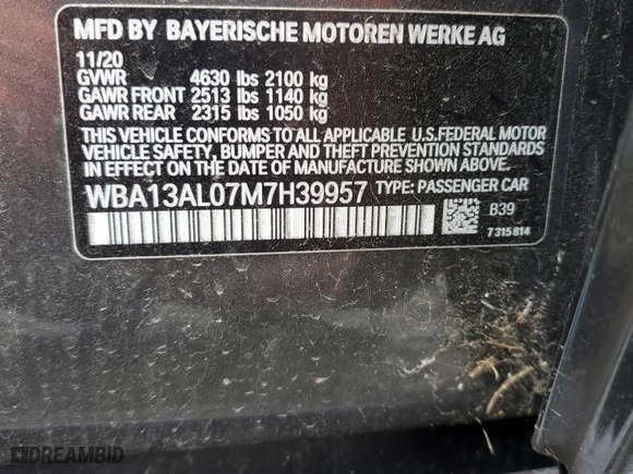 2021 BMW 2 Series M235i xDrive with VIN WBA13AL07M7H39957, listed as a Copart auction lot 49316895 with 11,065 mi miles and Salvage Title. Bid and sale history available at carsss.com. Image 13.