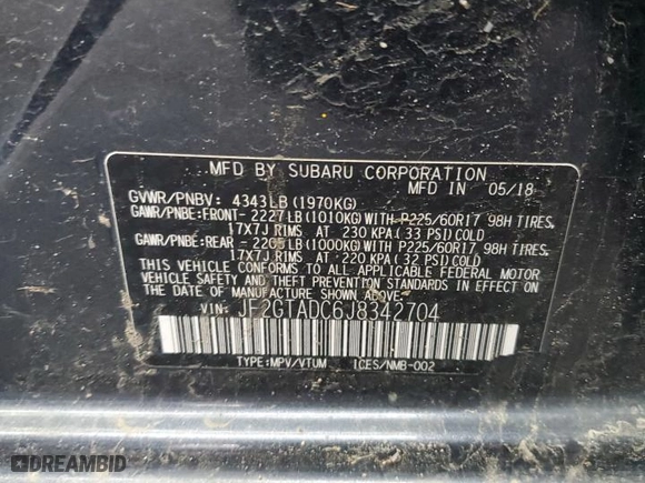 2018 Subaru Crosstrek Premium with VIN JF2GTADC6J8342704, listed as a Copart auction lot 50802835 with 127,361 mi miles and Salvage Title. Bid and sale history available at carsss.com. Image 14.