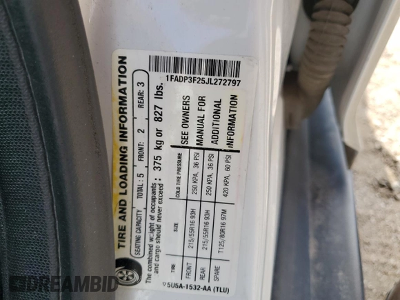 2018 Ford Focus SE z VIN 1FADP3F25JL272797, wystawiony jako Copart lot #54626215 z przebiegiem 116 679 mil mil oraz Szkoda całkowita • Salvage title. Historia ofert i sprzedaży dostępna na DreamBid. Obrazek 12.