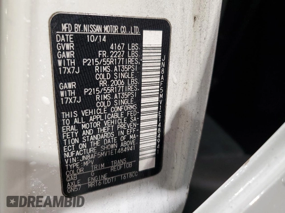 2014 Nissan Juke Nismo with VIN JN8AF5MV1ET484941, listed as a Copart auction lot 41711735 with Not provided miles and Salvage title. Bid and sale history available at DreamBid. Image 15.