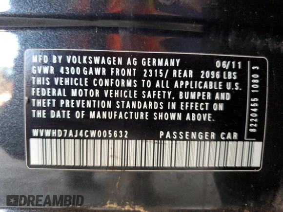 2012 Volkswagen GTI Autobahn с VIN WVWHD7AJ4CW005632, выставлен на аукционе Copart как лот 62320815 с пробегом 124 041 миль миль и Чистый • Clean title. История ставок и продаж доступна на DreamBid. Изображение 12.