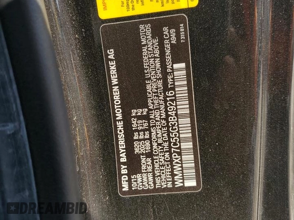 2016 MINI Hardtop S with VIN WMWXP7C55G3B49216, listed as a Copart auction lot 50579275 with 107,977 mi miles and Salvage Title. Bid and sale history available at DreamBid. Image 13.