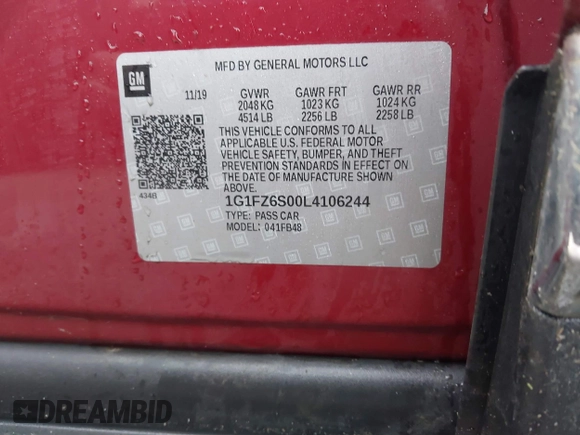 2020 Chevrolet Bolt EV Premier with VIN 1G1FZ6S00L4106244, listed as a IAAI auction lot 41276717 with 1 mi miles. Bid and sale history available at carsss.com. Image 9.