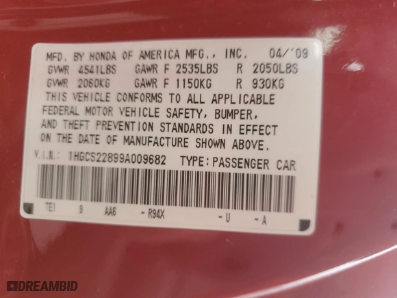 2009 Honda Accord Cpe EX-L with VIN 1HGCS22899A009682, listed as a Copart auction lot 46808895 with NaN miles and Salvage Title. Bid and sale history available at carsss.com. Image 15.