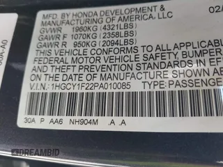 2023 Honda Accord LX with VIN 1HGCY1F22PA010085, listed as a IAAI auction lot 41675755 with Not Provided miles and . Bid and sale history available at carsss.com. Image 9.
