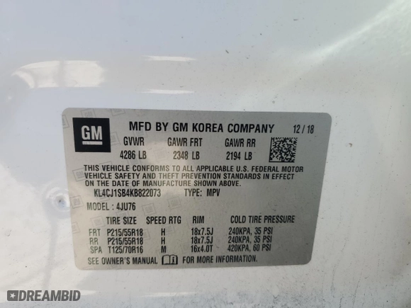 2019 Buick Encore Sport Touring with VIN KL4CJ1SB4KB822073, listed as a Copart auction lot 88075915 with 149,168 mi miles and Non Repairable. Bid and sale history available at carsss.com. Image 16.
