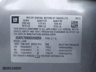 2012 GMC Terrain SLE-2 with VIN 2GKFLTEK8C6390259, listed as a IAAI auction lot 41760232 with 1 mi miles. Bid and sale history available at carsss.com. Image 9.