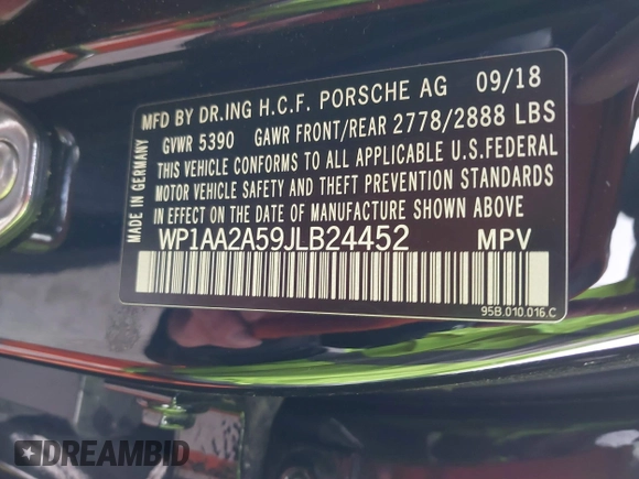 2018 Porsche Macan with VIN WP1AA2A59JLB24452, listed as a IAAI auction lot 41549714 with 94,715 mi miles and . Bid and sale history available at DreamBid. Image 9.