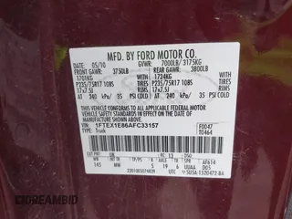 2010 Ford F-150 XL with VIN 1FTEX1E86AFC33157, listed as a IAAI auction lot 42247028 with 177,628 mi miles and . Bid and sale history available at DreamBid. Image 9.