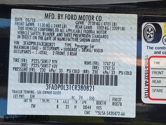 2012 Ford Fusion Hybrid z VIN 3FADP0L31CR380821, wystawiony jako IAAI lot #42332256 z przebiegiem 59 431 mil mil oraz . Historia ofert i sprzedaży dostępna na DreamBid. Obrazek 9.