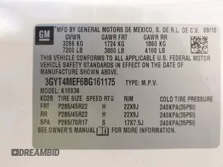 2011 Cadillac Escalade EXT Luxury with VIN 3GYT4MEF6BG161175, listed as a IAAI auction lot 42047669 with 115,235 mi miles. Bid and sale history available at carsss.com. Image 9.