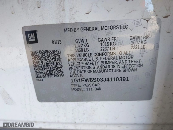 2018 Chevrolet Bolt EV LT with VIN 1G1FW6S03J4110391, listed as a IAAI auction lot 41329483 with 45,247 mi miles. Bid and sale history available at carsss.com. Image 9.
