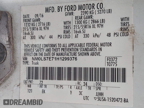 2017 Ford Transit Connect XL z VIN NM0LS7E71H1299376, wystawiony jako IAAI lot #42577590 z przebiegiem Nie podano mil oraz . Historia ofert i sprzedaży dostępna na DreamBid. Obrazek 9.