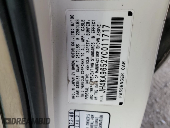 2000 Acura RL with VIN JH4KA9652YC011717, listed as a Copart auction lot 75488054 with 255,352 mi miles and Salvage Title. Bid and sale history available at carsss.com. Image 12.