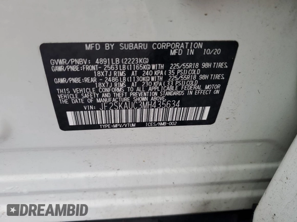 2021 Subaru Forester Limited with VIN JF2SKAUC3MH435634, listed as a Copart auction lot 49832855 with 49,250 mi miles and Clean Title. Bid and sale history available at carsss.com. Image 13.