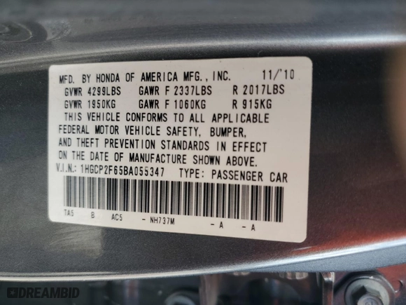 2011 Honda Accord Sdn SE with VIN 1HGCP2F65BA055347, listed as a Copart auction lot 52627825 with 128,876 mi miles and Clean Title. Bid and sale history available at carsss.com. Image 13.