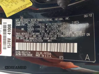 2012 Toyota Sienna LE AAS with VIN 5TDKK3DC1CS270204, listed as a IAAI auction lot 42204971 with 176,849 mi miles and . Bid and sale history available at DreamBid. Image 9.