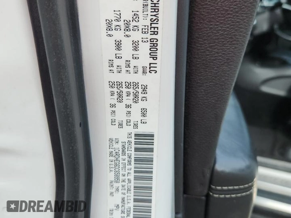 2013 Dodge Durango Citadel with VIN 1C4RDHEG6DC658958, listed as a Copart auction lot 60304945 with 209,250 mi miles and Salvage title. Bid and sale history available at DreamBid. Image 13.