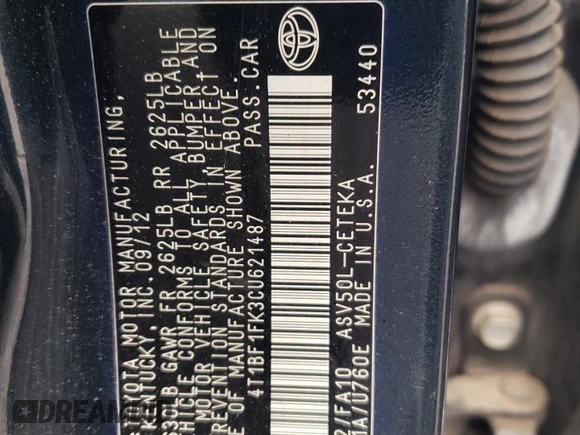 2012 Toyota Camry L with VIN 4T1BF1FK3CU621487, listed as a Copart auction lot 44983335 with 178,187 mi miles and Salvage Title. Bid and sale history available at carsss.com. Image 12.