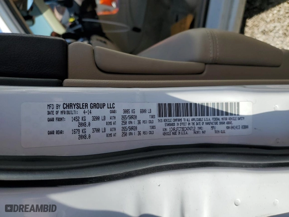 2014 Jeep Grand Cherokee Overland with VIN 1C4RJFCT9EC474712, listed as a Copart auction lot 48352775 with 155,134 mi miles and Non Repairable. Bid and sale history available at carsss.com. Image 13.