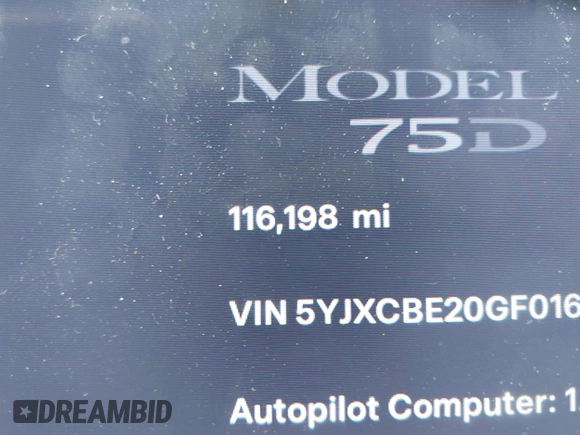 2016 Tesla Model X 70D with VIN 5YJXCBE20GF016173, listed as a IAAI auction lot 41809725 with 116,198 mi miles. Bid and sale history available at carsss.com. Image 7.