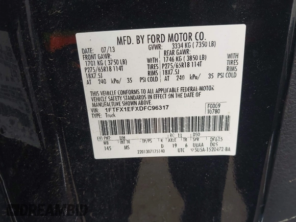 2013 Ford F-150 XL с VIN 1FTFX1EFXDFC96317, выставлен на аукционе IAAI как лот 42475015 с пробегом 144 156 миль миль и . История ставок и продаж доступна на DreamBid. Изображение 9.