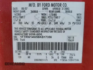 2008 Ford F-150 XL with VIN 1FTRW14W58KB17356, listed as a Copart auction lot 55103535 with 175,429 mi miles and Clean title. Bid and sale history available at DreamBid. Image 12.