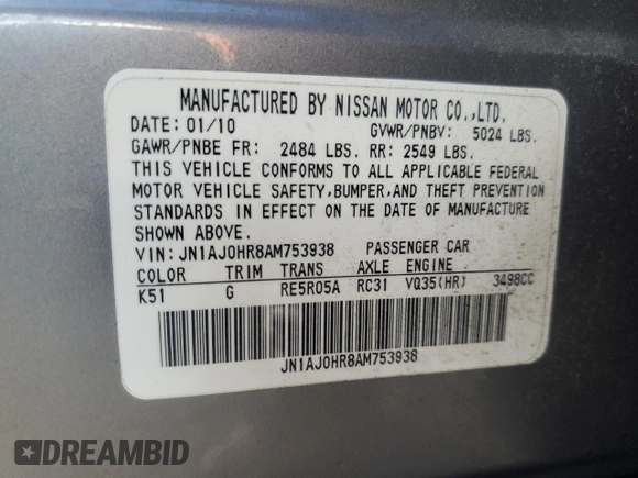 2010 Infiniti EX Journey with VIN JN1AJ0HR8AM753938, listed as a Copart auction lot 83944154 with 97,236 mi miles and Clean Title. Bid and sale history available at DreamBid. Image 12.