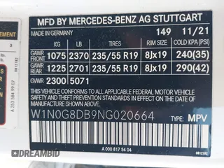 2022 Mercedes-Benz GLC with VIN W1N0G8DB9NG020664, listed as a IAAI auction lot 41816562 with 53,413 mi miles. Bid and sale history available at carsss.com. Image 9.