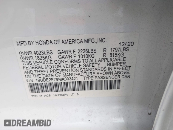 2021 Acura ILX Premium with VIN 19UDE2F79MA003421, listed as a IAAI auction lot 41163627 with 52,774 mi miles and . Bid and sale history available at DreamBid. Image 9.