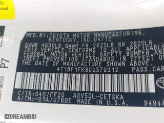 2012 Toyota Camry L with VIN 4T1BF1FK8CU570312, listed as a IAAI auction lot 41741829 with 183,980 mi miles. Bid and sale history available at carsss.com. Image 9.