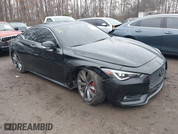 2021 Infiniti Q60 Red Sport 400 with VIN JN1FV7LL6MM560293, listed as a IAAI auction lot 41159901 with 38,172 mi miles and . Bid and sale history available at DreamBid. Image 1.