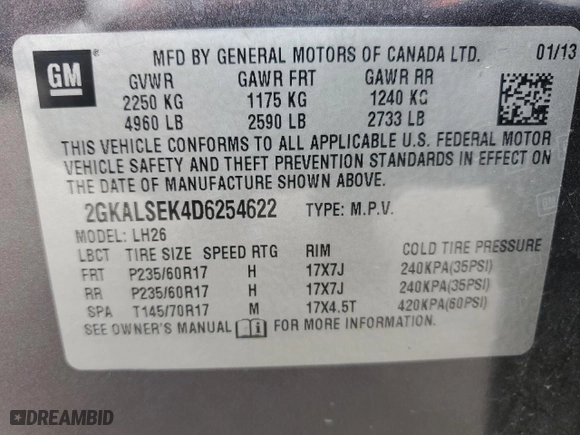 2013 GMC Terrain SLE with VIN 2GKALSEK4D6254622, listed as a Copart auction lot 51530305 with 160,046 mi miles and Clean Title. Bid and sale history available at carsss.com. Image 14.