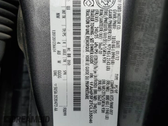 2012 Ford Focus SE with VIN 1FAHP3F27CL335046, listed as a Copart auction lot 55235175 with 128,119 mi miles and Salvage title. Bid and sale history available at DreamBid. Image 13.