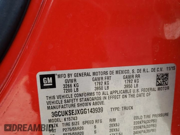 2016 Chevrolet Silverado 1500 LTZ with VIN 3GCUKSEJXGG143939, listed as a Copart auction lot 44329655 with 121,940 mi miles and Salvage Title. Bid and sale history available at DreamBid. Image 13.